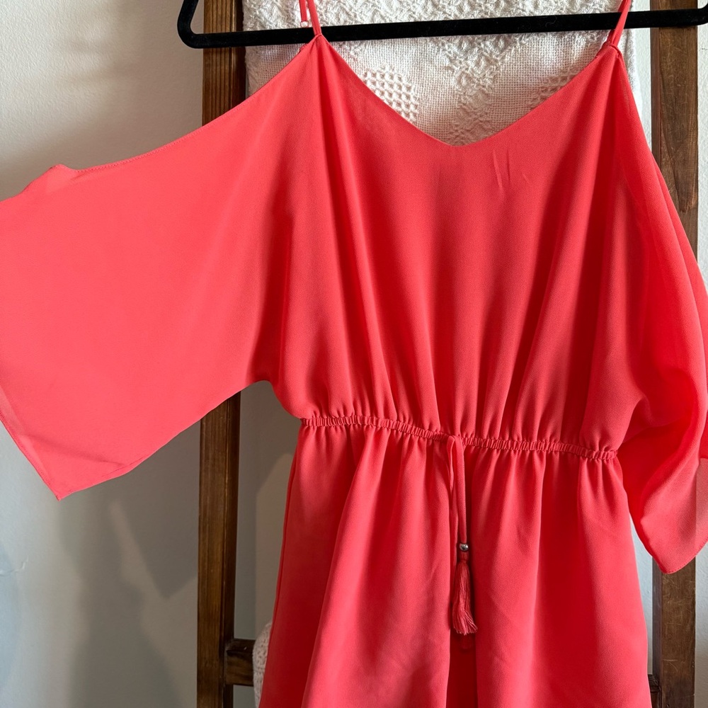 Naked Zebra Cold Shoulder Coral Romper - Picture 3 of 5
